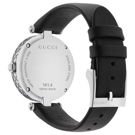 gucci diamantissima black leather strap watch